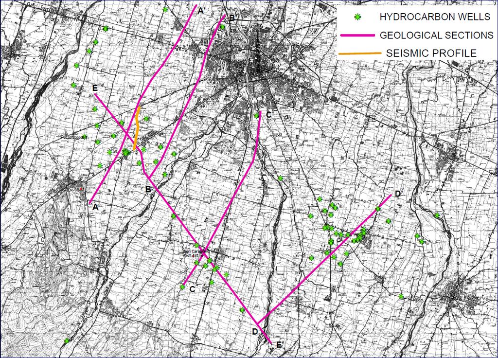 LOCATION OF DATA IN THE STUDY AREA 18 Hydrocarbon Wells 5 Geological sections drawn