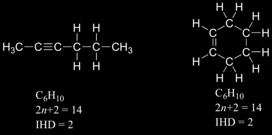 For example, if we are asked to draw a possible Lewis structure for a molecule with the molecular formula C 7 H 8, we would first calculate that IHD = 4.