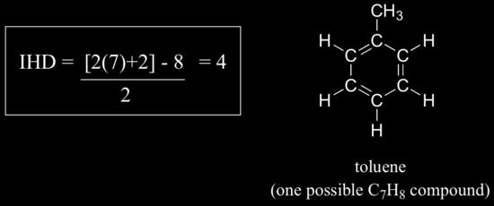 We can easily modify the IHD formula to account the presence of oxygen, nitrogen, halogens and ionic charges: Notice that we may ignore the number of oxygen atoms.
