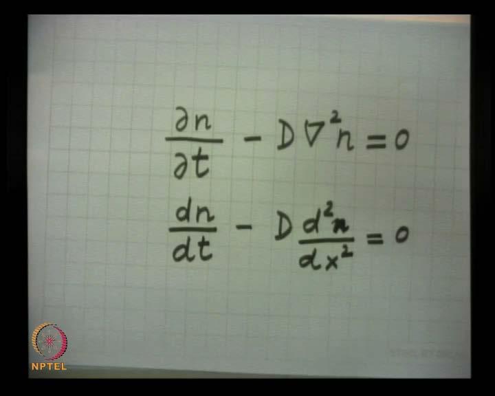 (Refer Slide Time: 49:31) Del n by del t, I can write this equation may be here on the craft paper. Del n, this is the original equation, del n upon del t minus D del square n is equal to 0.