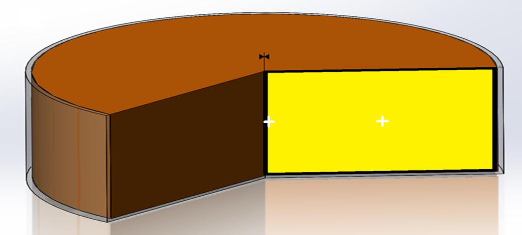 Figure 1 80 20 cylindrical specimen with the radial section (40 20 cm, yellow) used in the numerical simulation of the desiccation process. The two reference points are shown with the white crosses.