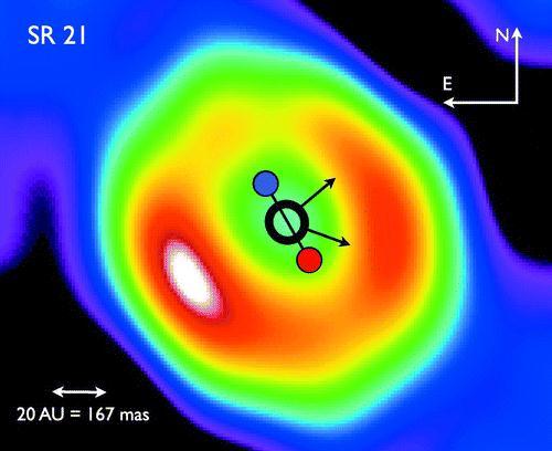 Gas dynamics in the proto-planetary disk of SR21 (Ophiucus, 160pc, 1 Myr) Dust Gap at 18 AU