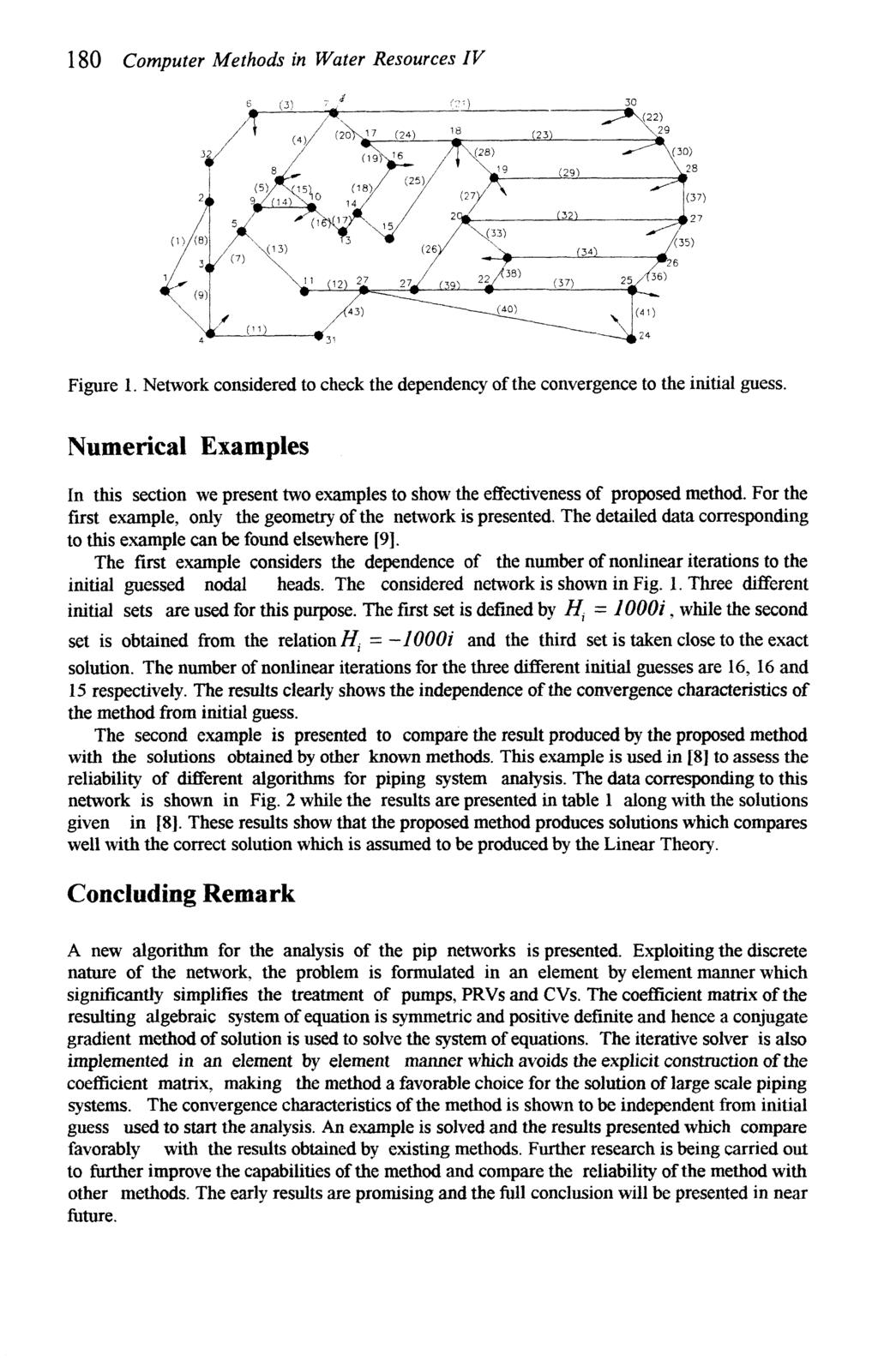 180 Computer Methods in Water Resources IV Figure 1. Network considered to check the dependency of the convergence to the initial guess.
