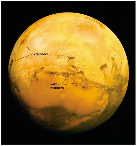 deformation must have been active during the recent geologic past Thousands of volcanic structures Mars Called the "Red Planet" Two moons (captured asteroids) Phobos Deimos Atmosphere 1% as dense as