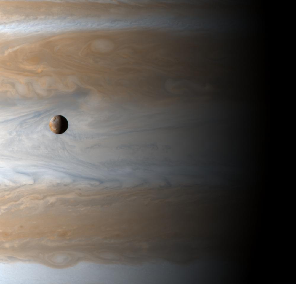 Recent Exploration of Jupiter Cassini Huygens (Mission type: Flyby) The Galilean satellite Io floats above the cloudtops of Jupiter in this image captured on the, January 1, 2001 10:00