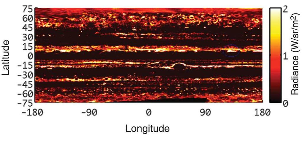 JIRAM DATA Cylindrical map of the infrared emission from Jupiter as detected by JIRAM. Bolton, S.J., et al.