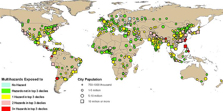 Urban agglomerations at risk of multiple