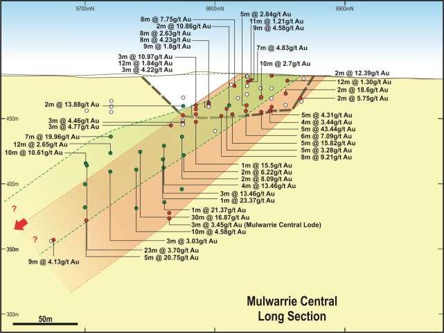 BARDOC GOLD PROJECT BACKGROUND Figure 3: Mulwarrie Central Long Section The New Bardoc Gold Project was formed in October 2018 following completion of the merger between Excelsior Gold and Spitfire
