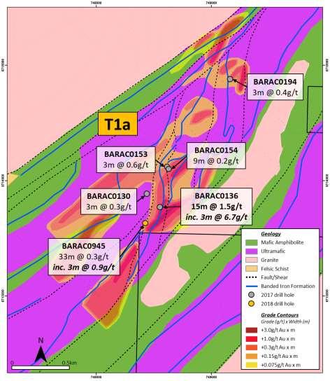 In addition to drilling, detailed mapping and litho-structural interpretation has been ongoing at T1, which has significantly enhanced the understanding of the underlying geology and structural