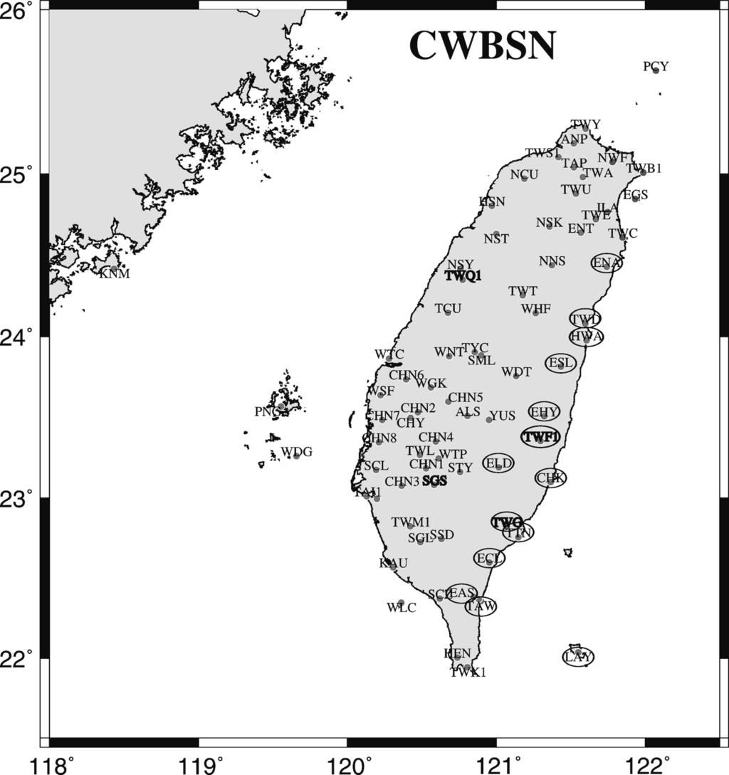 1372 Short Note Figure 2. Map showing the locations of CWBSN stations in the Taiwan region.