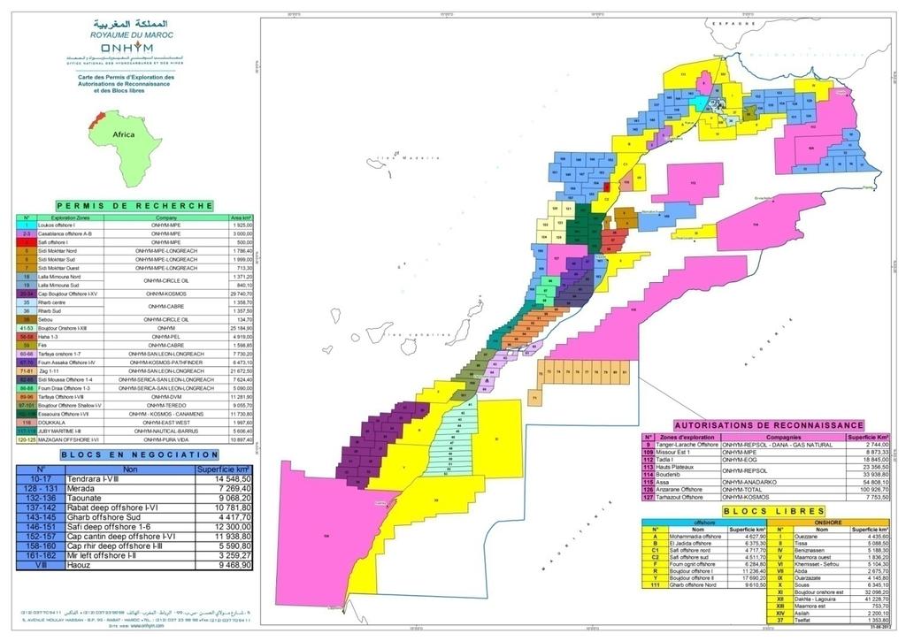 Exploration Status Open acreage, permits and reconnaissance licences map Open acreage 08 blocs offshore 13 blocs onshore 10