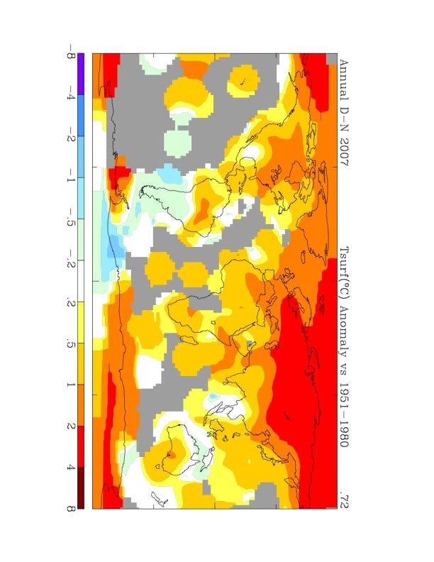 polar amplification annual mean T anomaly 2007 vs 1951-80 zonal