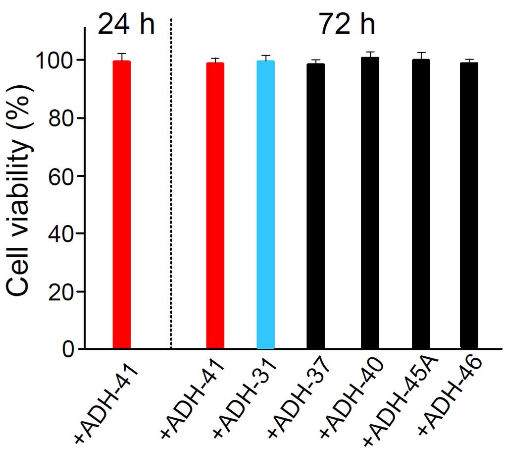 Figure S2. Effect of the oligopyridylamides on the cell viability of N2a cells. Cells were incubated with the indicated oligopyridylamides (5 μm) at the indicated time points.