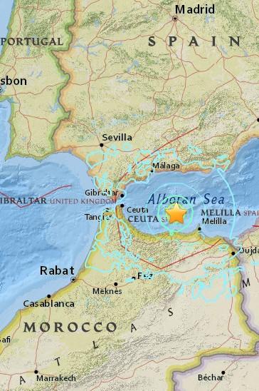 Earthquake location & overview A magnitude 6.3 earthquake struck in Alboran Sea, orth of Morocco; the epicentre was centered about 54 km ( 34 miles) E of Al Hoceima.