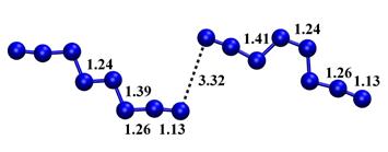 The respective binding energies are 1.73 kcal/mol, 0.97 kcal/mol, and 0.36 kcal/mol. A. Calculations of N 4 clusters Our initial plan was to investigate whether N 4 can form a stable solid.