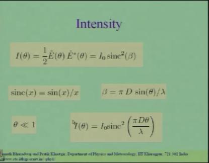 (Refer Slide Time: 20:45) And now we use this calculate the intensity the intensity is half E into E star and we have I naught we had done.