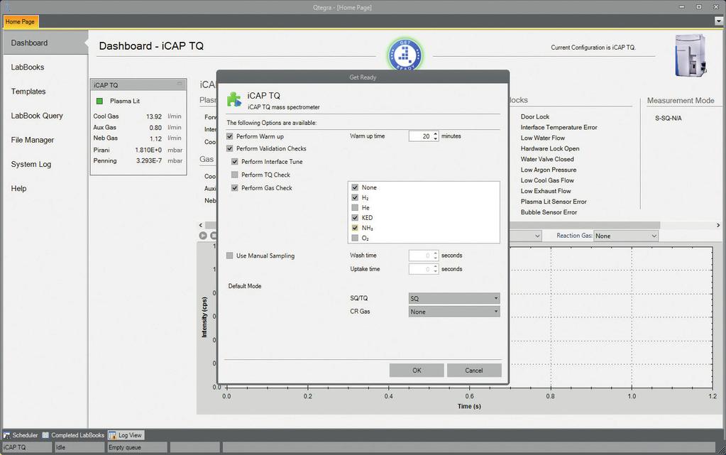 Figure 1. The Get Ready feature of Qtegra ISDS Software allows you to perform daily startup routines with two clicks, with customizable warmup and tuning options.