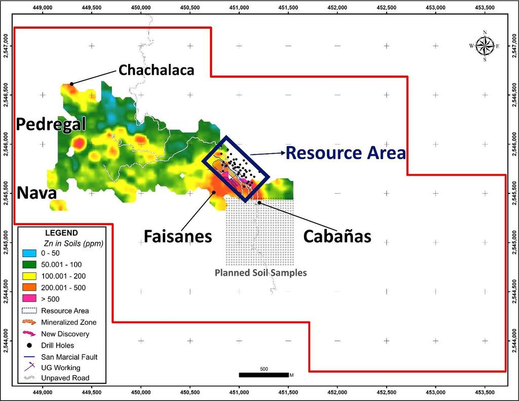 Figure 2 San Marcial Project New Targets: Zinc in soil anomalies The soil sampling program consisted of 1,374 samples.