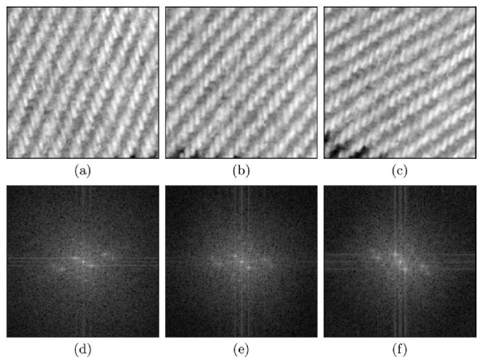 Examples: DFT image rotation. The original image (a) is rotated by 15deg (b) and 30deg (c).