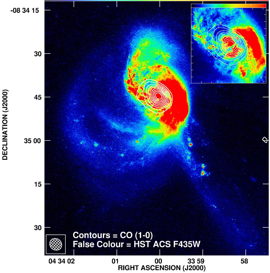 F EEDING THE RING F IGURE : Overlay of CO 2 1 (left) and CO 1 0 (right) integrated intensity emission on top of HST F435W image on different scales.