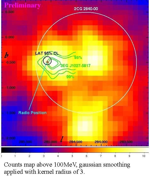 Fermi-LAT Disentangles Crowded Fields: PSR J1028-5819 COS-B flux 2.7x10-6 ph/cm2/s Multiple source contributions EGRET 3EG flux (6.6±0.