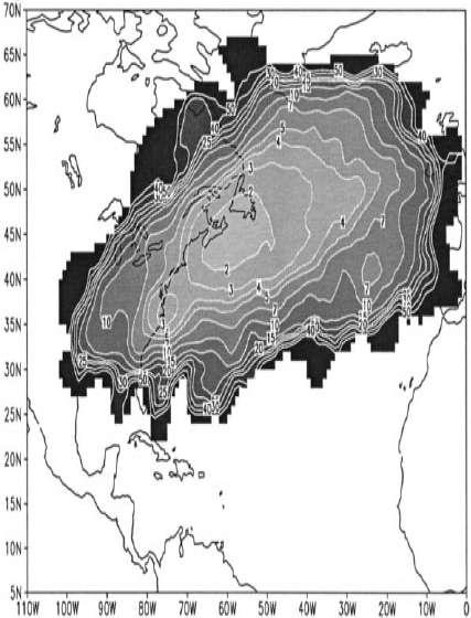 Extratropical transition in the Atlantic basin: climatology Hart and Evans, 2001: Figure 2D Return period for tropical