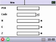 screen of adding new coordinate PtN: Input the name of new point Code: Input the code of new point N: Input the North coordinate of new point E: Input the East