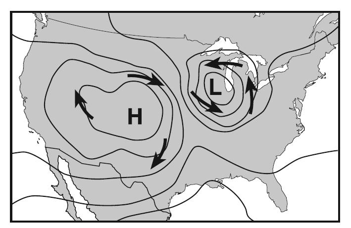 shows the locations of a high-pressure