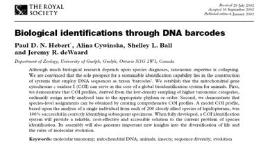 DNA Barcoding Proposed a CO1-based