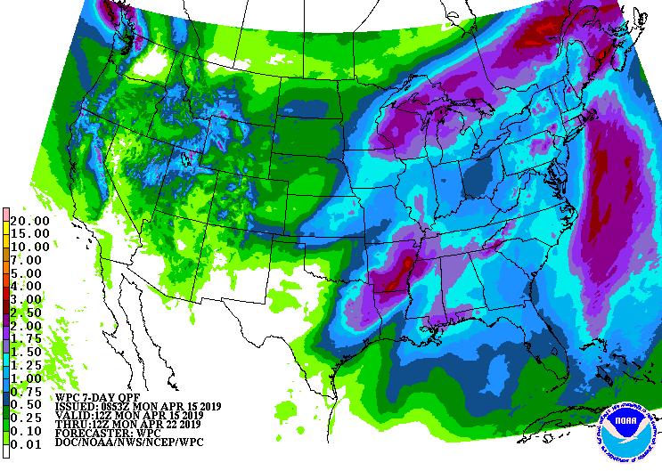 Weather The map displays Monday s seven-day rainfall forecast to next Monday morning.