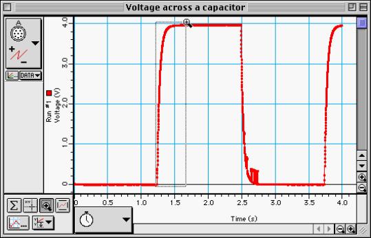 Watch the plot of voltage versus time in the Graph display. 2.