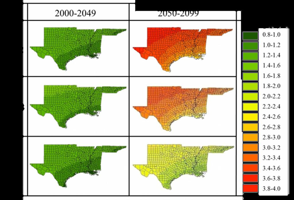 Precipitation does not have a discernible upward or downward trend during the 21st century based on the analysis (Figure 3). Correction and Spatial Disaggregation (BCSD) approach.