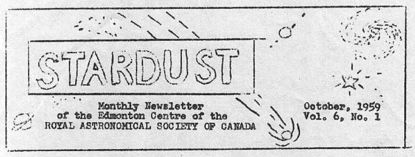 The heading shown here, from November 1956, is typical, with the barred spiral galaxy and Saturn.