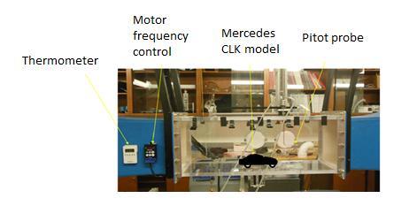Attachment D: Experimental Procedure Lab set up is shown in Figure 3 below. The Mercedes CLK car model was pre-mounted in the wind tunnel.