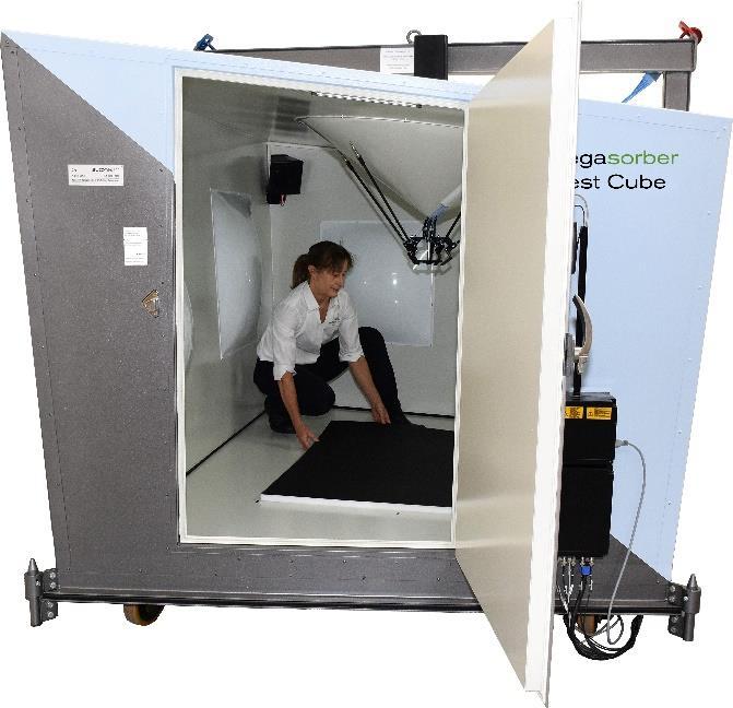 Figure 3: Alpha Cabin (or Test Cube) at Megasorber, Melbourne, Australia In order to fully utilize the benefits of this reduced-size reverberation room testing methods, it would be advantageous for