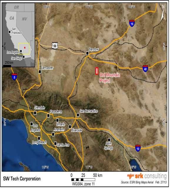 near the Barstow area, CA; Ord Mt Property is a Porphyry Gold-Copper Deposit, consisting