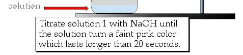 KHP solution NaOH solution Titrate solution 1 with NaOH until the solution turns a faint pink color that lasts longer than 20 seconds. Figure 3.