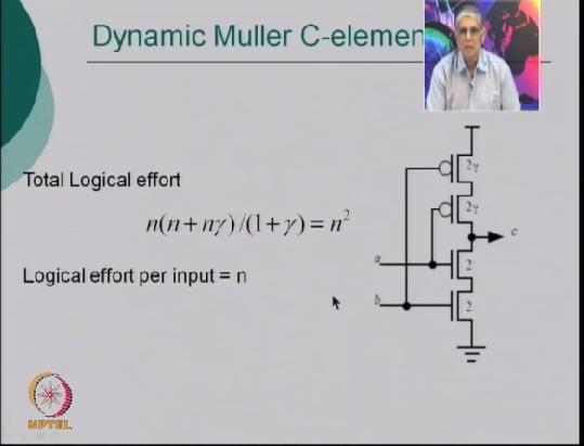 (Refer Slide Time: 52:36) So if I see a typical Muller C-Element requirement, you have 4 transistors in series again, like phi, phi bar, you have 1 input connected to it and the other input is