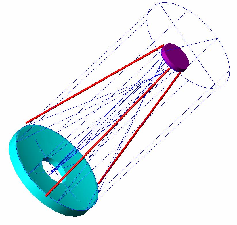 Figure 4. Schematic of on-axis SAFIR telescope configuration analyzed in the present study. The primary reflector diameter is 10m and the secondary reflector diameter is 3m.