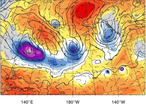 height anomalies (shaded, σ), 500-hPa