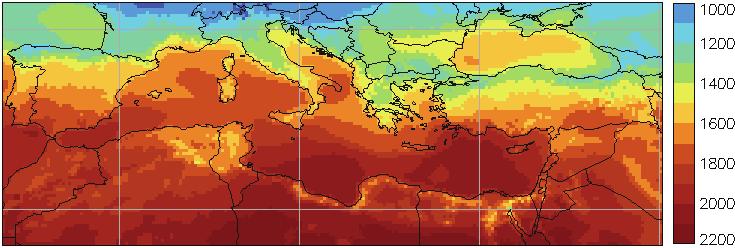 Except in the mountains, and in the North, the radiation potential is still high in the rest of the region of our interest (higher than 1200 kwh/m 2 ).