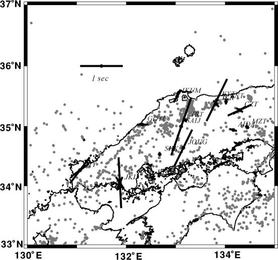 T. IIDAKA et al.: SHEAR-WAVE SPLITTING IN SOUTHWEST JAPAN 281 Fig. 5. Results of observed shear-wave splitting in southwest Japan.