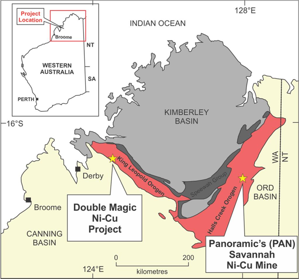 Double Magic Nickel Project First mover advantage in West Kimberley Located in mirror tectonic position & within similar age mafic-ultramafic rocks as the Savannah Mine (ASX: PAN) Large highly