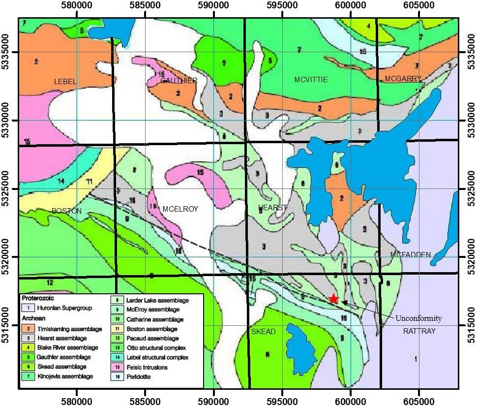The Lincoln Nipissing shear zone trends west-northwesterly through the north-central part of Skead Township.