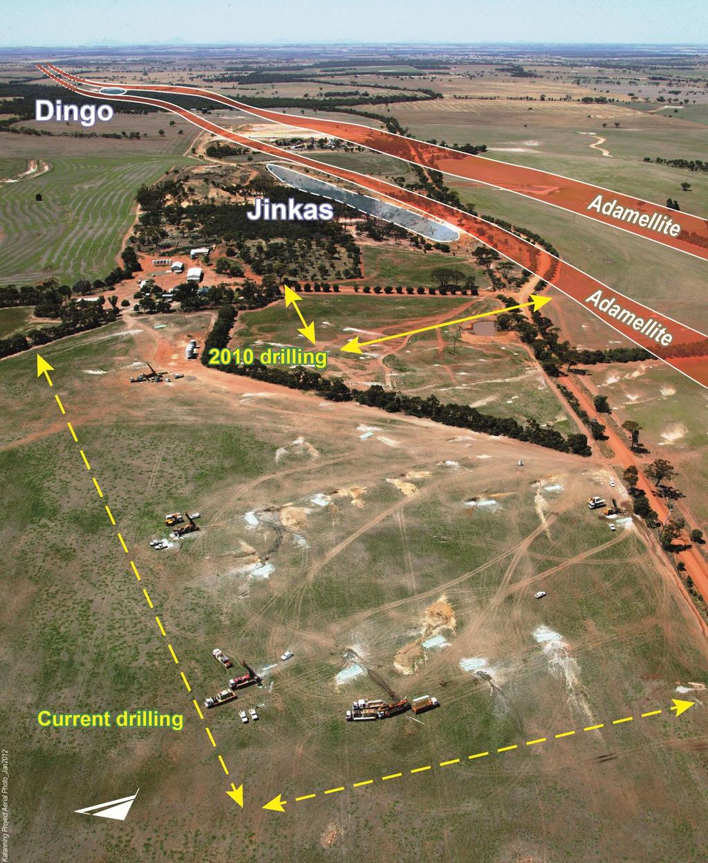 Figure 3: Katanning Gold Project location plan with simplified geology showing areas of current activity RC drilling in the southern portion of the Jinkas Corridor was conducted at Fraser to follow