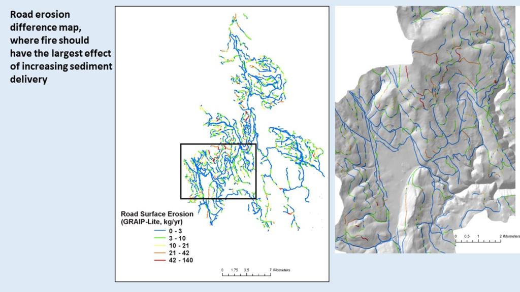 A difference map of road sediment delivery reveals that some road segments are