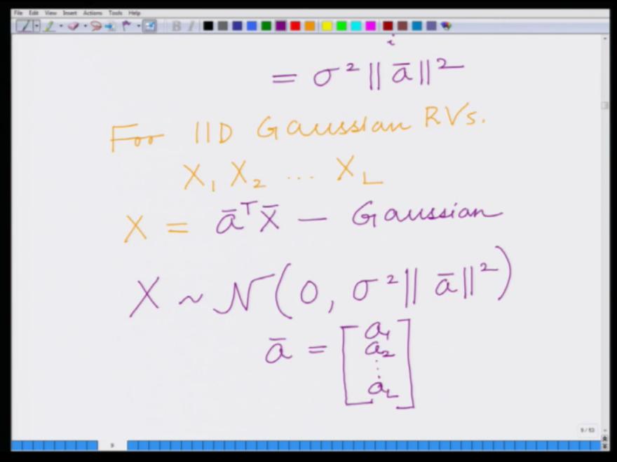 to 0. And for the Gaussian random variables, we said uncorrelated also means that these Gaussian random variables is are independent, therefore were considering a group of IID, that is independent