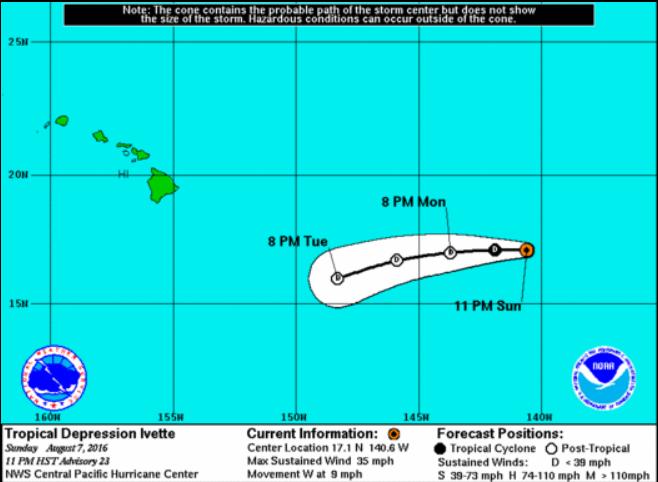 Tropical Outlook - Central Pacific Tropical Depression Ivette (Advisory #23 as of 5:00 a.m.