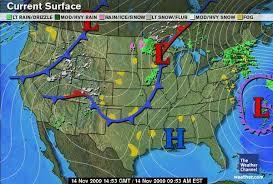 Weather map- displays various meteorological features across a particular area at a