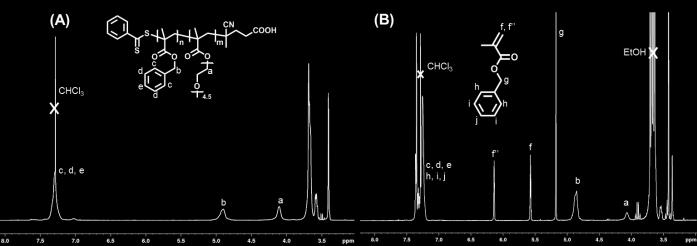 17 ppm correspond to the intensities from the methylene protons adjacent to the ester linkage in the BzMA polymer and monomer respectively.